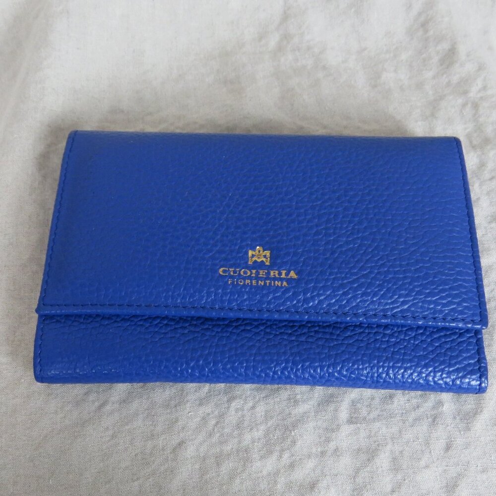 Cuoieria Fiorentina Pebbled Leather Wallet Made in Italy - Blue